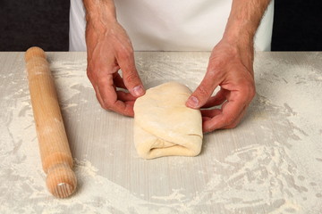 Making Puff Pastry. Folding lower third of dough over centre third and top third  down over that.