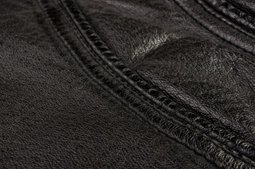 Old vintage genuine soft black leather texture background, top layer with pores and scratches,...