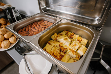 Sausages in bowl at the buffet table