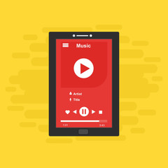 Music player app interface vector color template. Media player navigation screen. Flat UI, GUI. Playing audio