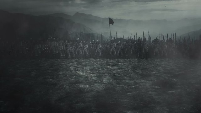 Big Saxon Army in a Battlefield Under a Storm