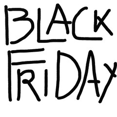 Black Friday text on white background. Text and font in black color. Black Friday sale, offer for marketing