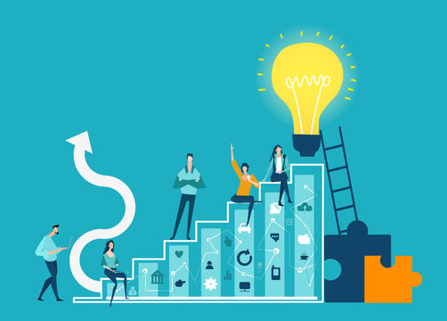 Business team settle at the professional ladder, growth chart. Stairs leading up to success. 