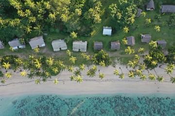 Fiji tourism - south coast of Fiji main island. Aerial view.