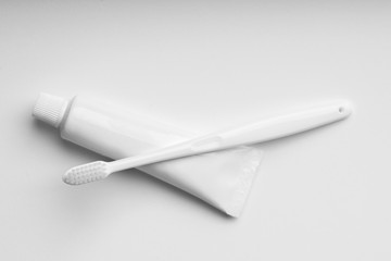 White and monotone color dental care & toothbrush set for clean concept