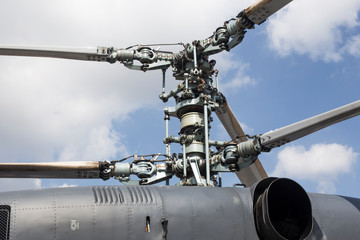Details of the rotor and part of the body of military helicopters