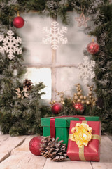 christmas tree with gifts and decorations