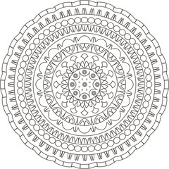 Monochrome ethnic mandala design. Anti-stress coloring page for adults. 