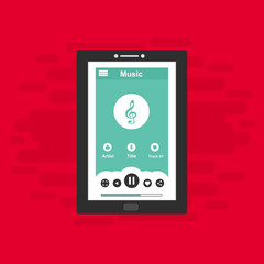 Music player app interface vector color template. Media player navigation screen. Flat UI, GUI. Playing audio, radio.