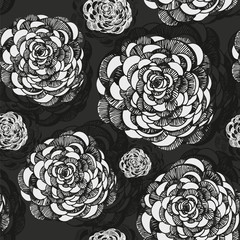 Flowers vector seamless pattern, decorative floral background, hand drawn ranunculus
