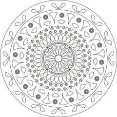 Monochrome ethnic mandala design. Anti-stress coloring page for adults. 