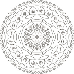 Monochrome ethnic mandala design. Anti-stress coloring page for adults. 