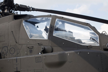 Closeup of the military helicopter cabin.