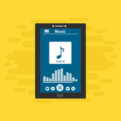 Smartphone application for online buying, downloading and listening to music. illustration of music player app on a smartphone screen