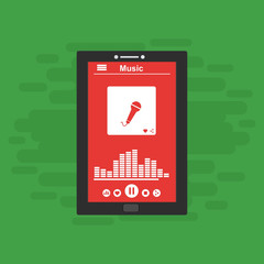 Smartphone application for online buying, downloading and listening to music. illustration of music player app on a smartphone screen