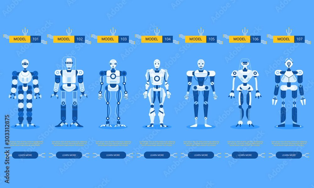 Poster set of modern robot and artificial intelligence