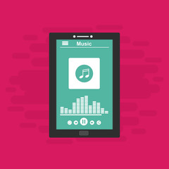 Smartphone application for online buying, downloading and listening to music. illustration of music player app on a smartphone screen