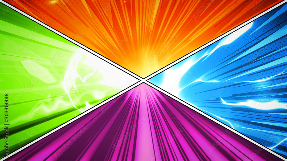 Poster comic book action layout background with power fx/ illustration of a powerful comics like page layou