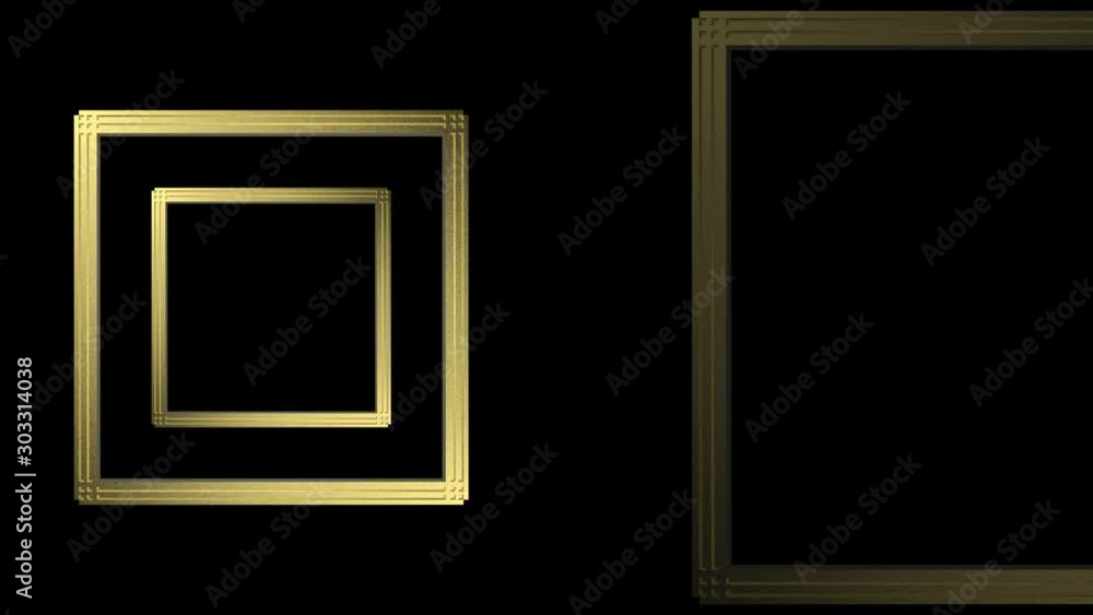 Poster loop-able motion of luxurious golden gatsby retro style square frame shape pattern rotation footage 