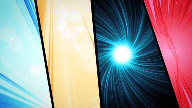 Comic Book Action Layout Background With Power Fx/ Illustration of a powerful comics like page layout background with halftone dots and dynamic action speed effects