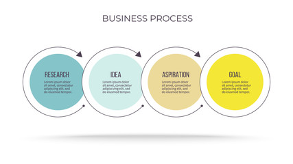Business infographics. Timeline with 4 steps, options, circles. Vector template.