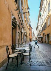 Plakat Street Photography of Italian Cafe in the Morning, Rome, Italy
