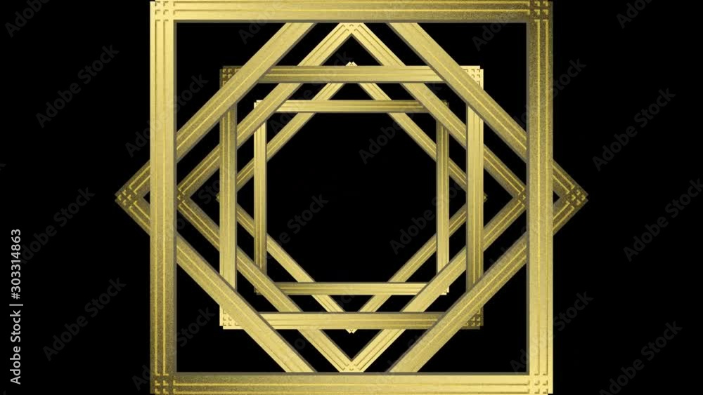 Poster zooming luxury golden gatsby retro style square frame shape pattern rotation with white alpha channe