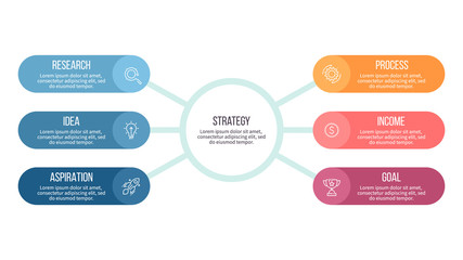 Obraz premium Business infographic. Organization chart with 6 options. Vector template.