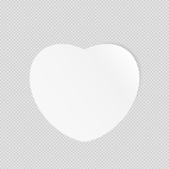 Vector illustration of heart sticker. Empty white sticker template isolated on transparent background. It can be used as a mock up or design element for your own projects. EPS10 file.