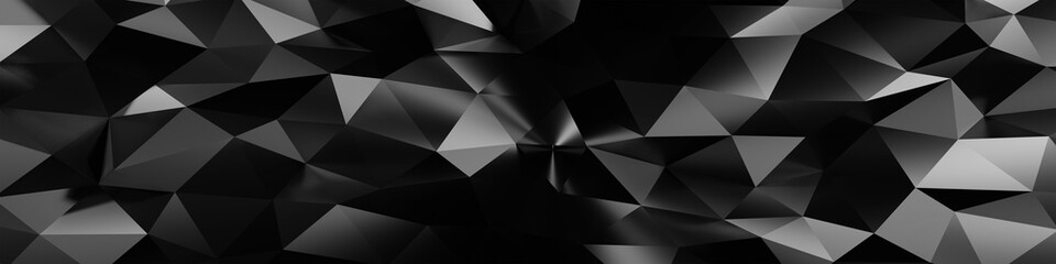 Fototapeta premium 3d ILLUSTRATION, of black abstract crystal background, triangular texture, wide panoramic for wallpaper, 3d futuristic black background low poly design