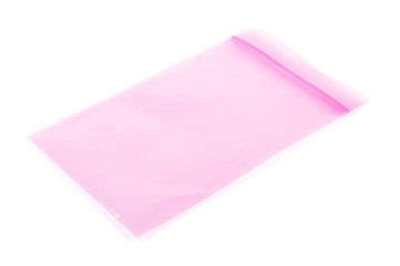 Pink sealable electrostatic dissipative material bag isolated on the white background