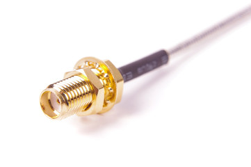 Coaxial radio frequency cable with SMA connectors close up