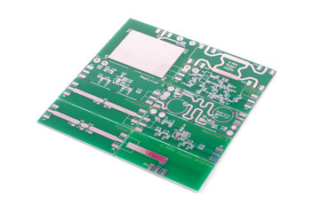 Various panelised RF PCBs isolated on the white background