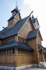 Obraz premium Karpacz, Poland. Wang temple. General view of the wooden church.