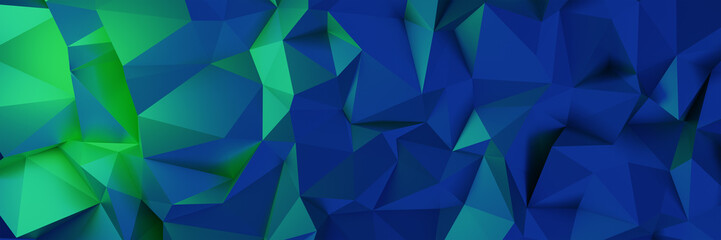 Obraz premium 3d ILLUSTRATION, of blue abstract crystal background, triangular texture, wide panoramic for wallpaper, 3d futuristic blue background low poly design