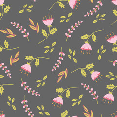 Cute Pink Flowers Vector Seamless Pattern