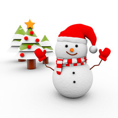 Schneemann mit Weihnachtsbaum