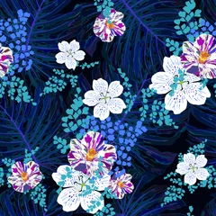 Foto op Plexiglas Orchidee Bloemen naadloze textuur, eindeloos patroon. Naadloos patroon kan worden gebruikt voor behang en textiel, opvulpatronen, webpagina-achtergrond, oppervlaktestructuren