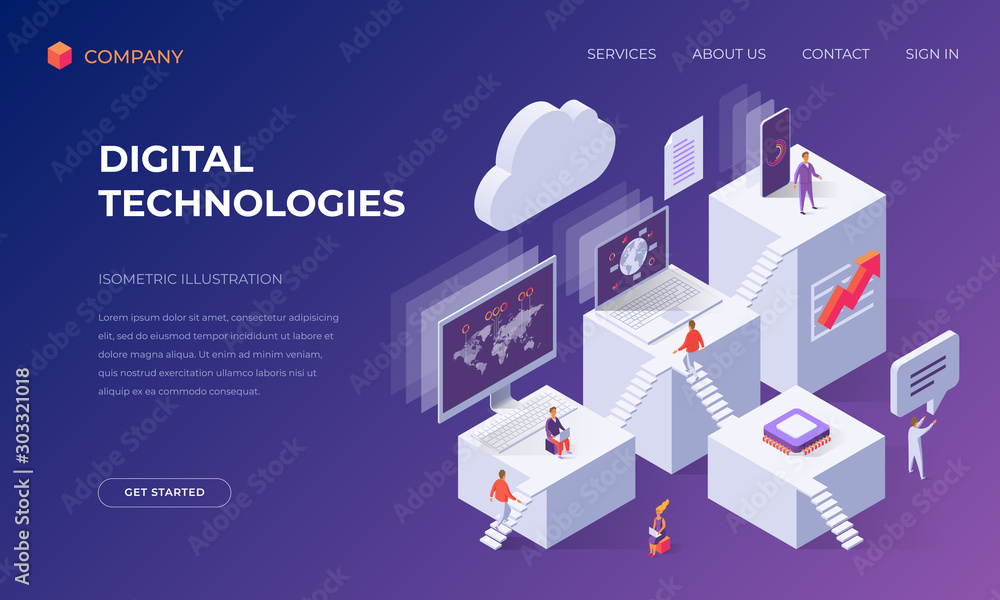 Wall mural landing page for computer digital technologies