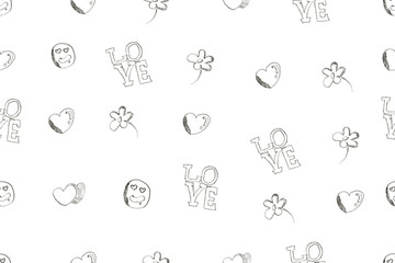 Seamless hand drawing love shapes, flowers and words, vector illustration eps10.