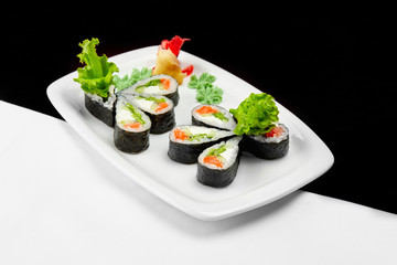 Sushi Roll with salmon on a plate