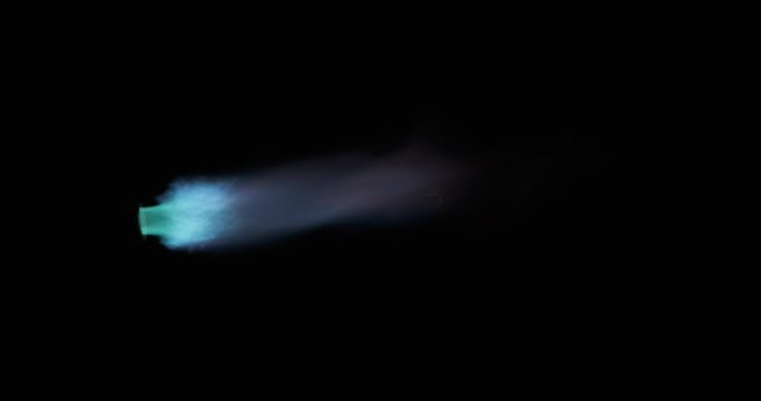 Intense gas jet flame of a gas burner. Smooth increase and decrease of a single stream of flame.