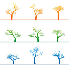 Obraz premium Mystical trees grow. Various form, abstract linear stylization, colorful vector illustration. Forest, park, tree planting, garden, trunks, vessels, leafless branches vector illustration design element