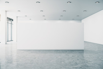 Contemporary gallery interior with billboard