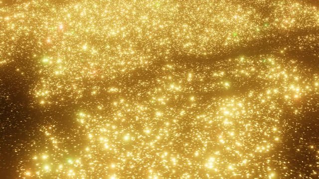 3d loop, waves of golden twinkling glitter moving lit by bright spotlights, 4k