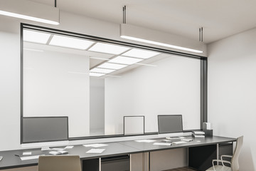 Sideview of white coworking office