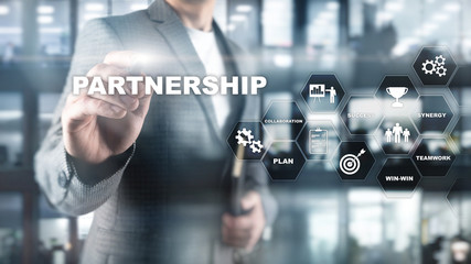 Fototapeta na wymiar Business partnership concept. Successful deal after great meeting. Multiple exposure, mixed media