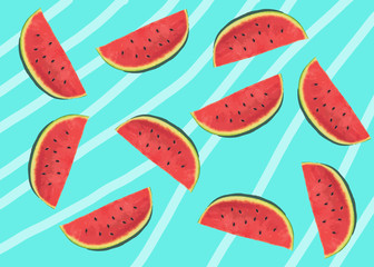 Watermelon pattern vector on blue
