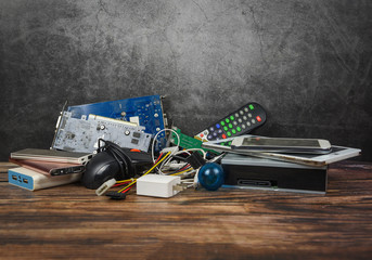 Electronics waste concept - Garbage electrical waste ready for recycling , Old devices E-waste...