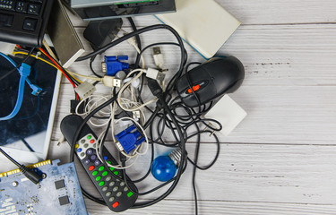 Electronics waste concept - Garbage electrical waste ready for recycling , Old devices E-waste...
